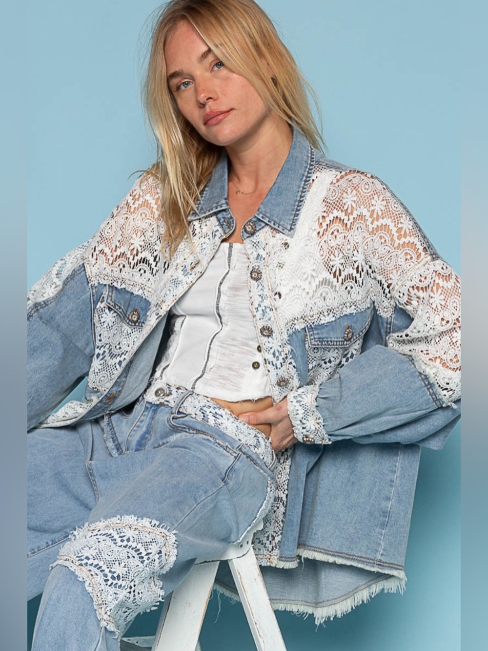 POL “ Salt Air Lace Shacket “ | Denim - Picture 7 of 8